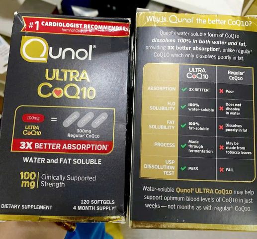 Viên Sủi Qunol Ultra CoQ10 100mg 120 viên - Hỗ trợ sức khỏe tim mạch, hàng nhập Mỹ, bổ sung năng lượng tự nhiên