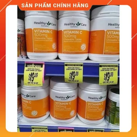 Viên Nhai Vitamin C 500mg Healthy Care Chính Hãng Úc - Hộp 500 Viên, Thích Hợp Cho Trẻ Em và Người Lớn