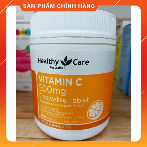 Viên Nhai Vitamin C 500mg Healthy Care Chính Hãng Úc - Hộp 500 Viên, Thích Hợp Cho Trẻ Em và Người Lớn