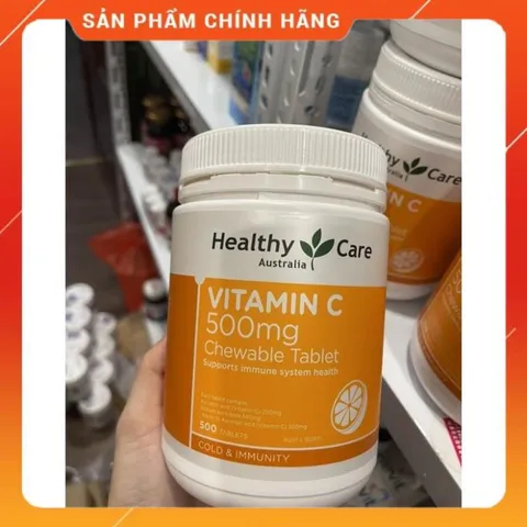 Viên Nhai Vitamin C 500mg Healthy Care Chính Hãng Úc - Hộp 500 Viên, Thích Hợp Cho Trẻ Em và Người Lớn