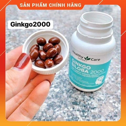 Viên uống bổ não Ginkgo Biloba 2000 Healthy Care 100v - Tăng cường trí nhớ, cải thiện tuần hoàn máu, hỗ trợ giảm đau đầu và mất ngủ