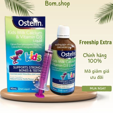 (Date xa 2026)Canxi Nước Khủng Long Ostelin Kids Milk Calcium & D3 Liquid Úc (90ml) ????? Cho Trẻ Từ 7 Tháng Tuổi