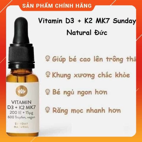Vitamin D3+K2 MK7 20ml ????? chính hãng Sunday natural nội địa Đức