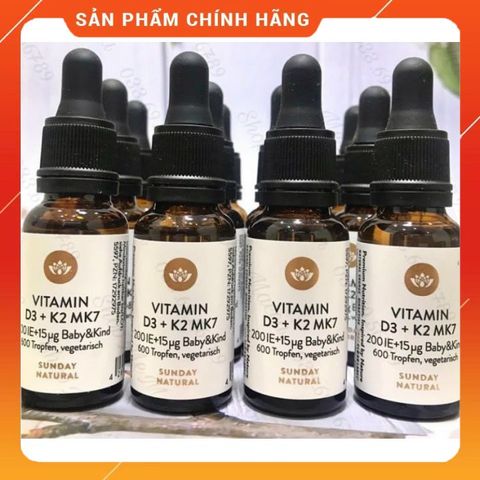 Vitamin D3+K2 MK7 20ml ????? chính hãng Sunday natural nội địa Đức