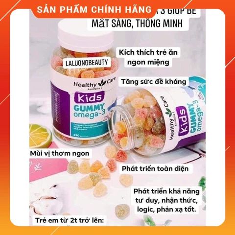 Kẹo Gummy Omega 3 Healthy Care Úc - 250 Viên Bổ Sung Omega 3 Giúp Bé Phát Triển Trí Tuệ và Kháng Sinh Tốt Hơn