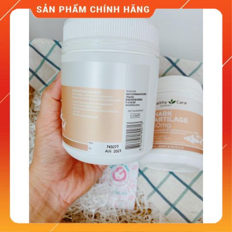 Viên uống Healthy Care Shark Cartilage 750mg - Hỗ trợ sức khỏe xương khớp, giảm đau và viêm khớp, 200 viên nhập khẩu từ Australia