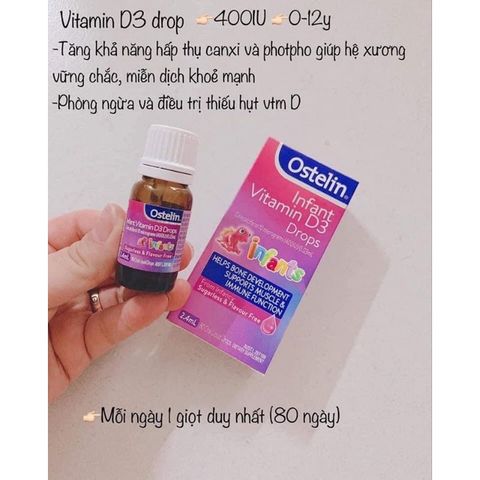 Vitamin D3 Ostelin 2.4ml - Bổ sung Vitamin D3 cho bé từ sơ sinh, giúp phát triển xương và tăng cường hệ miễn dịch.