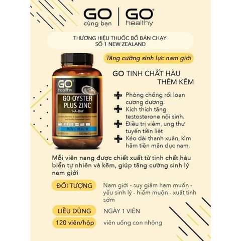 Tinh Chất Hàu GO Healthy Oyster Plus - Thực Phẩm Chức Năng Tăng Cường Sinh Lý Nam, 60 Viên - Xuất Xứ Úc