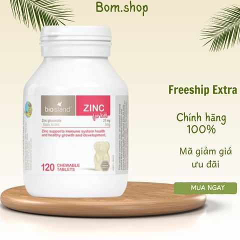 Viên bổ sung kẽm Bioisland cho bé - Hỗ trợ miễn dịch và tăng trưởng, 120 viên chính hãng Úc