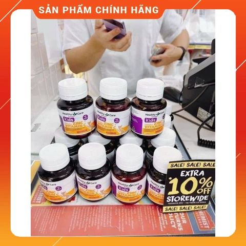 Viên nhai bổ sung kẽm Healthy Care Zinc + Vitamin C hương vị dâu cho trẻ từ 2 tuổi, tăng sức đề kháng, 60 viên, Úc