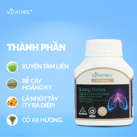 Viên Uống Vitatree Lung Detox - Thải Độc Phổi, Hỗ Trợ Sức Khỏe Hô Hấp Tự Nhiên từ Úc, Giải Pháp Vượt Trội Cho Phổi Khỏe Mạnh