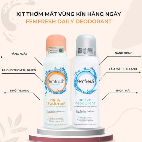 Xịt Thơm Vùng Kín Femfresh Cao Cấp 125ml - Deodorant Kháng Khuẩn Giữ Thơm Lâu, Tự Tin Vận Động, Hương Dịu Nhẹ