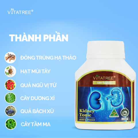 Viên uống bổ thận Vitatree Kidney Tonic - Hỗ trợ chức năng thận, tăng cường sức khỏe hệ tiết niệu, chiết xuất tự nhiên từ Úc