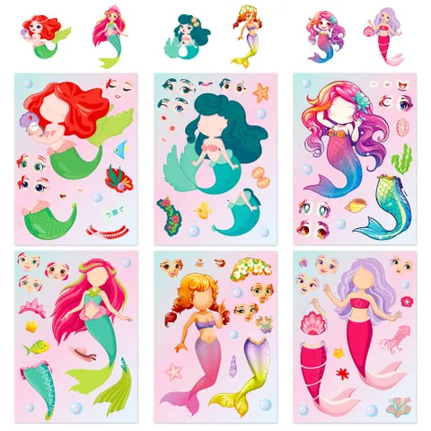 [BỘ 6 TỜ] Sticker Nàng Tiên Cá Công Chúa Thay Đổi Khuôn Mặt - Tương Tác Cha Mẹ & Bé