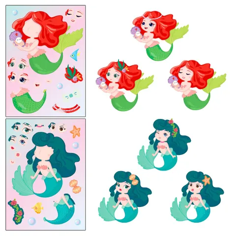 [BỘ 6 TỜ] Sticker Nàng Tiên Cá Công Chúa Thay Đổi Khuôn Mặt - Tương Tác Cha Mẹ & Bé