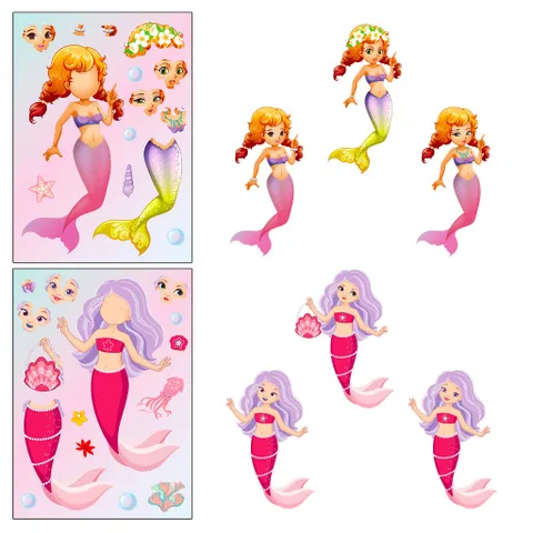 [BỘ 6 TỜ] Sticker Nàng Tiên Cá Công Chúa Thay Đổi Khuôn Mặt - Tương Tác Cha Mẹ & Bé