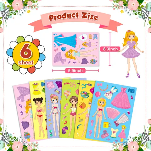 [BỘ 6 TỜ] Sticker Công Chúa Thay Đổi Khuôn Mặt – Dán Hoạt Hình Cho Bé