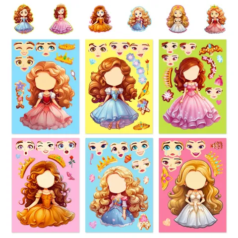 [BỘ 6 TỜ] Sticker Công Chúa Thay Đổi Khuôn Mặt – Dán Hoạt Hình Thông Minh Cho Bé