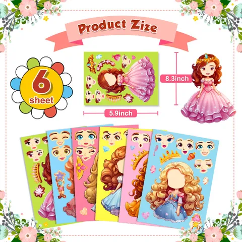 [BỘ 6 TỜ] Sticker Công Chúa Thay Đổi Khuôn Mặt – Dán Hoạt Hình Thông Minh Cho Bé