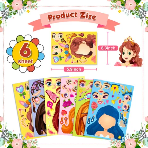 [BỘ 6 TỜ] Sticker Công Chúa Thay Đổi Khuôn Mặt – Dán Hoạt Hình Thông Minh Cho Bé