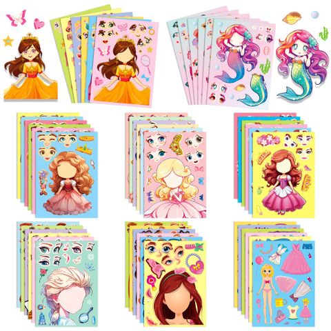 [BỘ 6 TỜ] Sticker Công Chúa Thay Đổi Khuôn Mặt – Dán Hoạt Hình Thông Minh Cho Bé