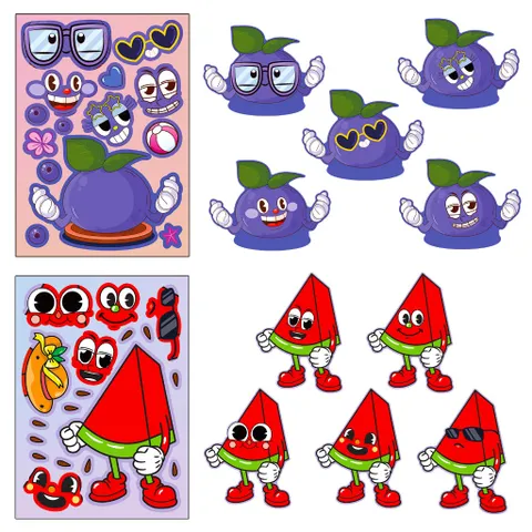 Sticker trái cây mùa hè rực rỡ – Bộ 6 tờ – Đồ chơi dán puzzle sáng tạo