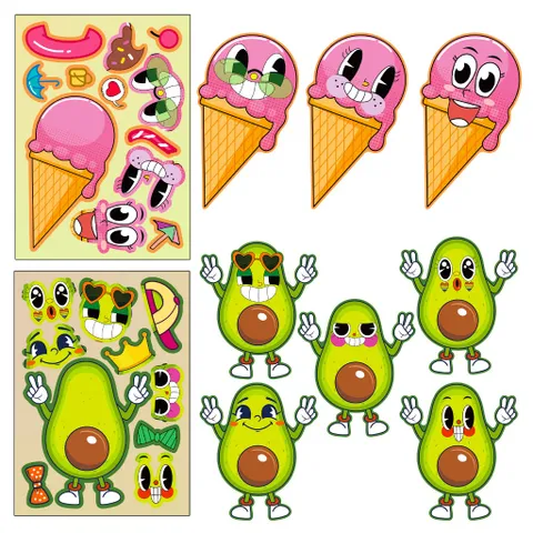 Sticker trái cây mùa hè rực rỡ – Bộ 6 tờ – Đồ chơi dán puzzle sáng tạo