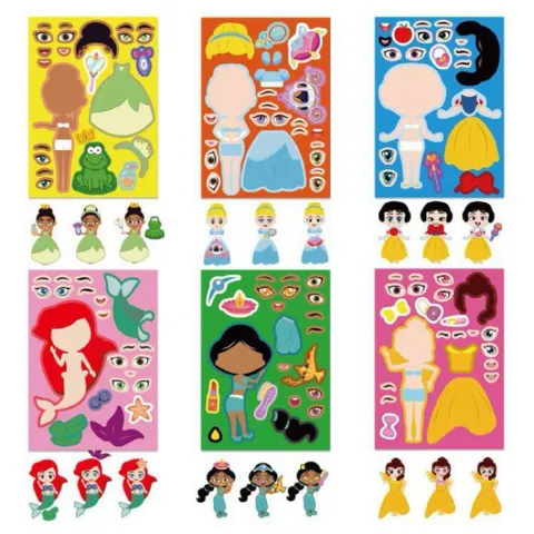 Bộ stickers 6 miếng công chúa dễ thương thay đổi trang phục
