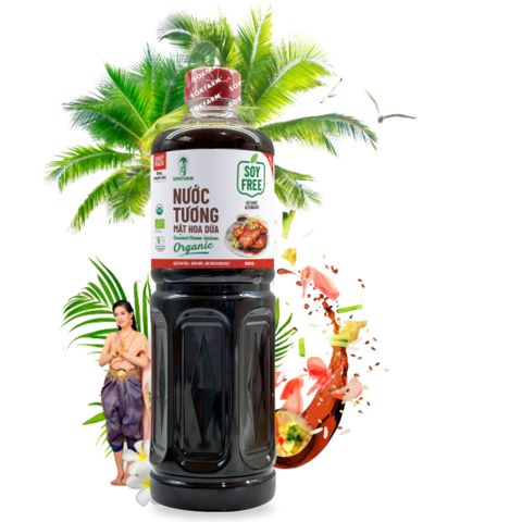 Nước Tương Mật Hoa Dừa Hữu Cơ Sokfarm - Umami Tự Nhiên 1 Lít, Không Đậu Nành, Giảm Muối, Gluten Free, Thực Phẩm An Toàn Cho Bữa Ăn