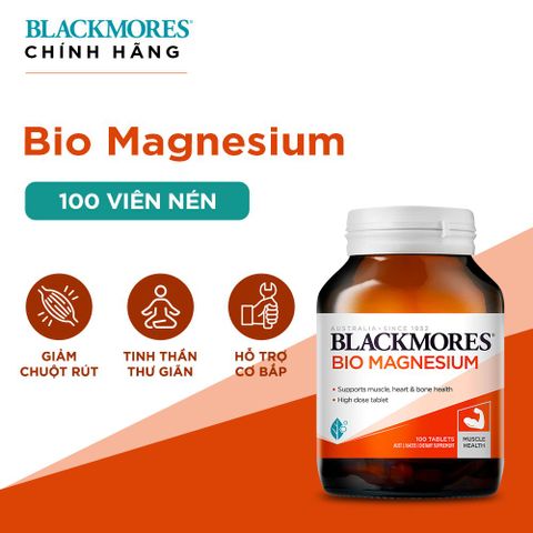 Viên uống Blackmores Bio Magnesium 100 viên - Hỗ trợ cơ bắp, sức khỏe tim và hệ thần kinh - Sản phẩm nhập khẩu chính ngạch từ Úc