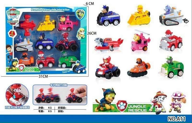 Bộ 9 Xe Đồ Chơi Jungle Rescue Đội Chó Cứu Hộ 999 A11 - Đồ Chơi Trẻ Em Phát Triển Tư Duy và Kỹ Năng Sáng Tạo