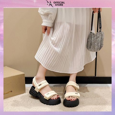 Sandal Quai Ngang Phồng Dán Đính Đá Mịn Dễ Đi Chơi Cao 6cm - Giày Nữ Thời Trang Siêu Chất, Đế Cao Su Bền Bỉ