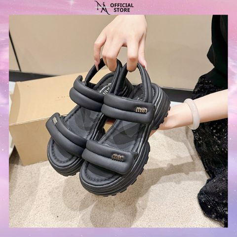 Sandal Quai Ngang Phồng Dán Đính Đá Mịn Dễ Đi Chơi Cao 6cm - Giày Nữ Thời Trang Siêu Chất, Đế Cao Su Bền Bỉ