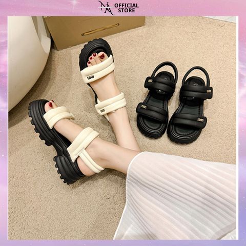 Sandal Quai Ngang Phồng Dán Đính Đá Mịn Dễ Đi Chơi Cao 6cm - Giày Nữ Thời Trang Siêu Chất, Đế Cao Su Bền Bỉ