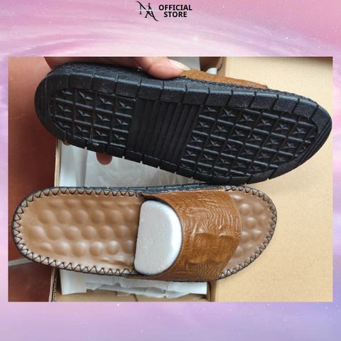Dép Nam Da Bò Vân Cá Sấu Chống Trơn Quai Ngang - Đế Đúc Cao 3cm, Dành Cho Mọi Hoạt Động Thể Thao Và Vui Chơi