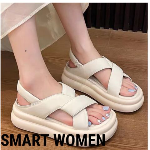Dép Sandal Nữ Đế Bánh Mỳ 5 cm Quai Chéo Thun Bền Đẹp - Giày Mát Mẻ Dành Cho Mùa Hè, Phù Hợp Với Mọi Hoạt Động