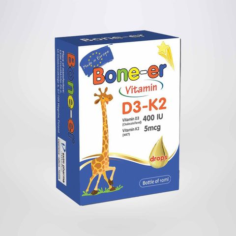 Vitamin D3 + K2 Nhỏ Giọt Bone-er 10ml - Bổ Sung Canxi, Phát Triển Xương Cho Trẻ Sơ Sinh Từ 0 Tháng tuổi, Nhập Khẩu Châu Âu