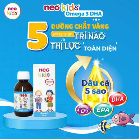 DHA Neo Kids Omega 3 cho trẻ sơ sinh - Vitamin D3, A, E hỗ trợ phát triển trí não và thị lực - Hộp 150ml