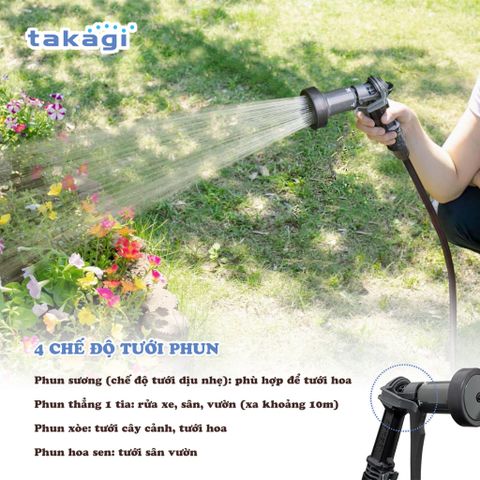 Bộ cuộn ống tưới cây 30m Takagi R330TBR - Chất liệu nhựa PP cao cấp, 4 chế độ phun, thiết kế tiện lợi cho vườn cây xanh tươi