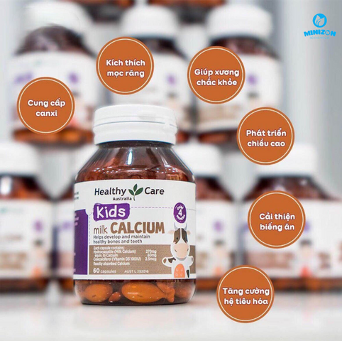 Viên Uống Bổ Sung Canxi Cho Bé Healthy Care Milk Calcium 60 Viên - Hỗ Trợ Phát Triển Chiều Cao Khỏe Mạnh, An Toàn Cho Trẻ Em