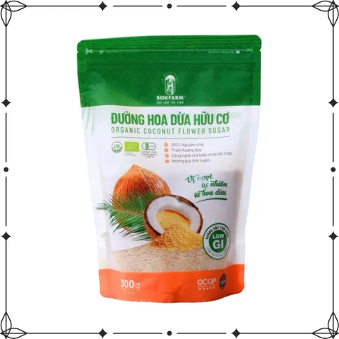 Đường hoa dừa hữu cơ Sokfarm 300g - Organic Coconut Flower Sugar.