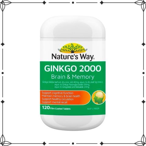 Viên uống bổ não Nature's Way Ginkgo 2000 - Tăng cường trí nhớ và chức năng nhận thức, 120 viên - Thực phẩm bảo vệ sức khỏe