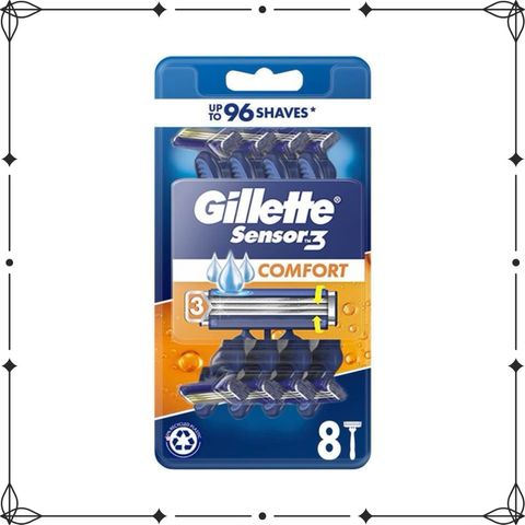 Set 8 Dao Cạo Râu Gillette Sensor 3 Comfort - Thiết Kế 3 Lưỡi Titanium, Rửa Dễ Dàng, An Toàn Cho Da