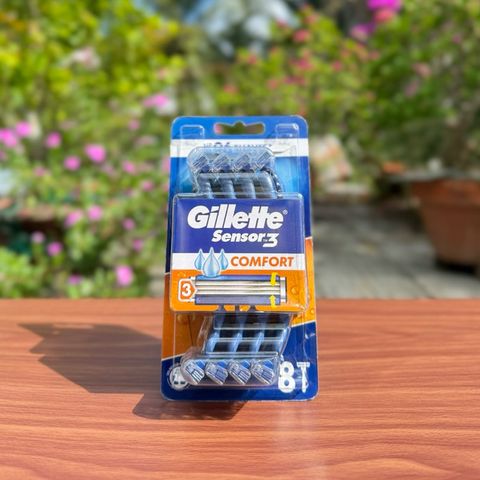 Set 8 Dao Cạo Râu Gillette Sensor 3 Comfort - Thiết Kế 3 Lưỡi Titanium, Rửa Dễ Dàng, An Toàn Cho Da