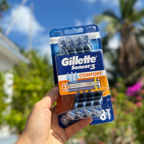 Set 8 Dao Cạo Râu Gillette Sensor 3 Comfort - Thiết Kế 3 Lưỡi Titanium, Rửa Dễ Dàng, An Toàn Cho Da
