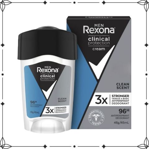 Lăn Khử Mùi Nam Rexona Clinical Protection Clean Scent 45ml - Kiểm Soát Mồ Hôi Hiệu Quả 96 Giờ, Hương Tươi Mát Suốt Ngày