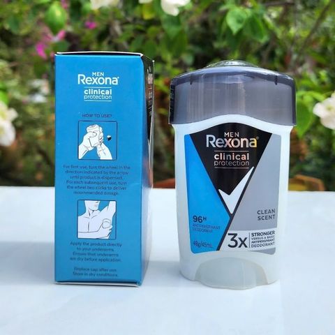 Lăn Khử Mùi Nam Rexona Clinical Protection Clean Scent 45ml - Kiểm Soát Mồ Hôi Hiệu Quả 96 Giờ, Hương Tươi Mát Suốt Ngày