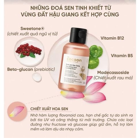 Nước Cân Bằng Cocoon Sen Hậu Giang 500ml - Toner Làm Dịu Da Nhạy Cảm Với Chiết Xuất Tự Nhiên, Dưỡng Ẩm Và Phục Hồi Da.