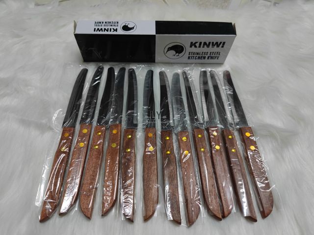 Hộp 12 Cây Dao Bếp Cán Gỗ Mũi Bầu/Mũi Nhọn Inox - Dao Gọt Trái Cây Siêu Bén, Dụng Cụ Nhà Bếp Chất Lượng Cao