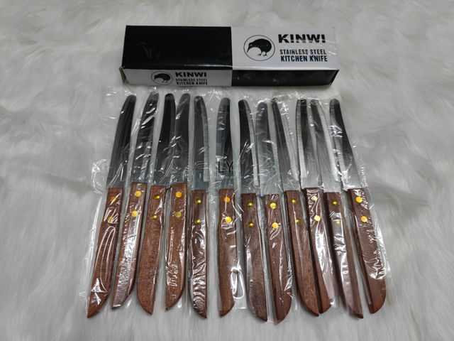 Hộp 12 Cây Dao Bếp Cán Gỗ Mũi Bầu/Mũi Nhọn Inox - Dao Gọt Trái Cây Siêu Bén, Dụng Cụ Nhà Bếp Chất Lượng Cao